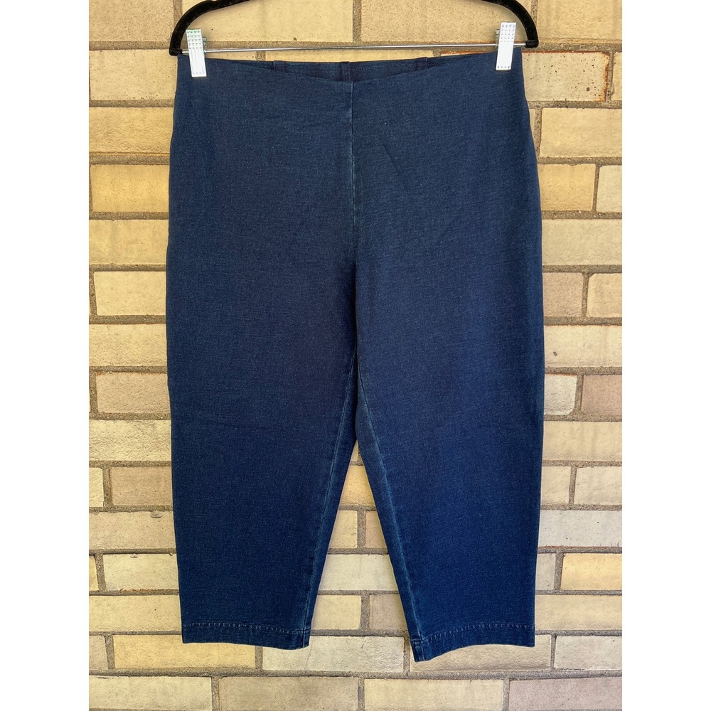 Pure Jill Indigo Dark Wash Cropped Knit Leggings Small Petite Stretch Denim NWT